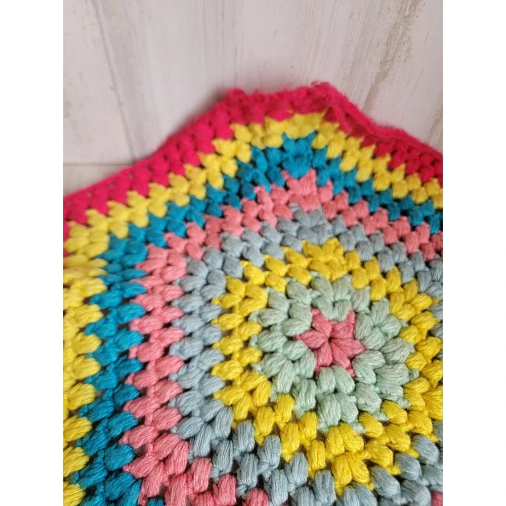 Vintage crochet‎ rainbow colorful dolly small table runner plush home decor